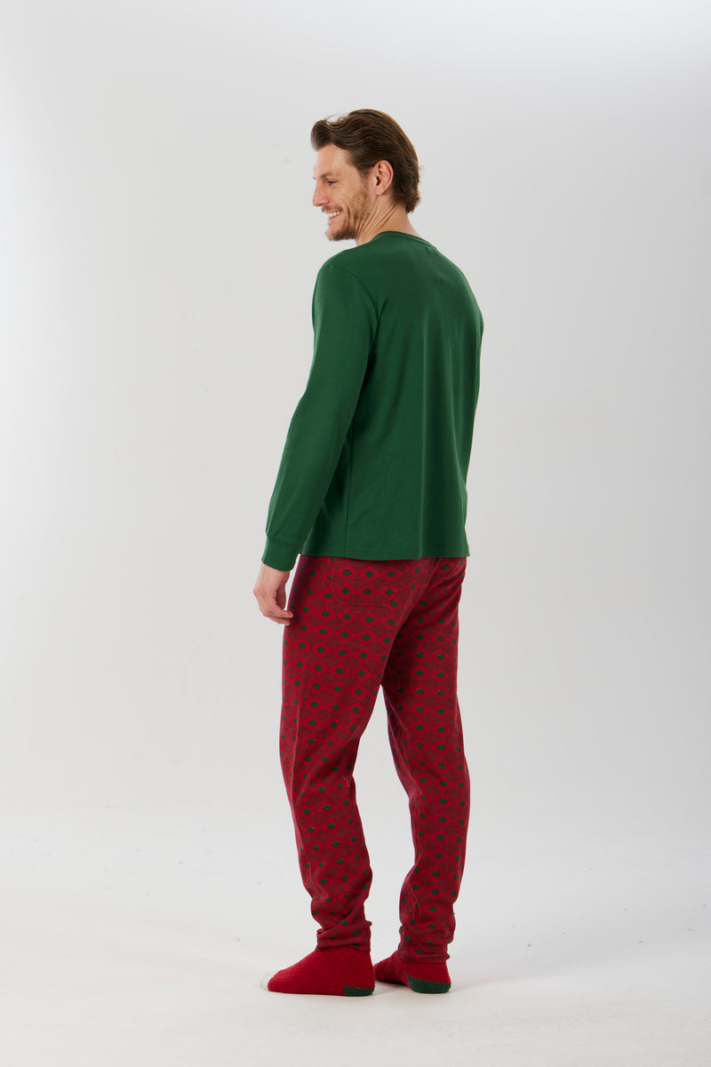 PIGIAMA UOMO BOTTONI E POLSINI CALDO COTONE FANTASIA NATALIZIA