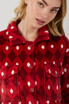 PIGIAMA DONNA APERTO COLLO E POLSINI MORBIDO CORAL FLANNEL FANTASIA GEOMETRICA