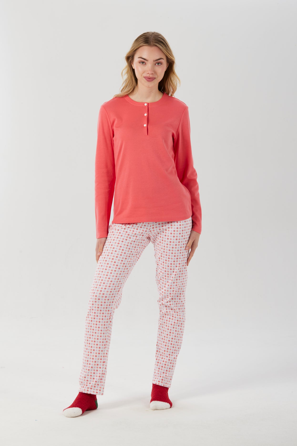 PIGIAMA DONNA BOTTONI CALDO COTONE FANTASIA MICRO FIORI